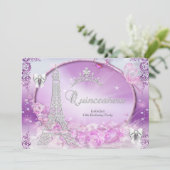 Invitation Princesse Quinceanera Magique Violet Argent (Debout devant)