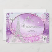 Invitation Princesse Quinceanera Magique Violet Argent (Devant)