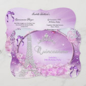 Invitation Princesse Quinceanera Magique Violet Argent 2 (Devant / Derrière)