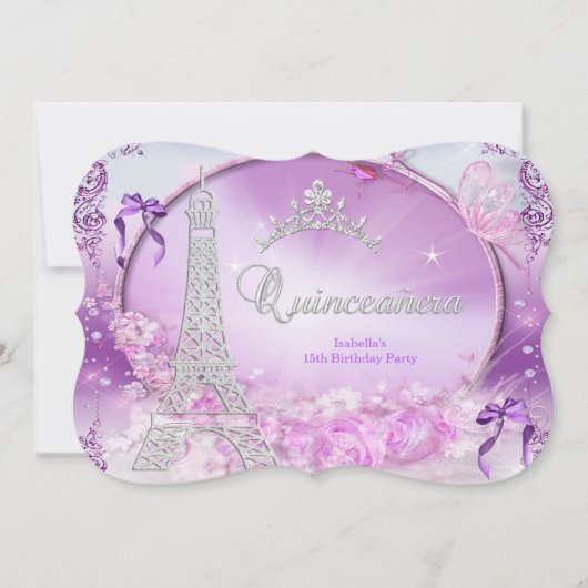 Invitation Princesse Quinceanera Magique Violet Argent 2 (Devant)
