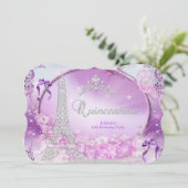 Invitation Princesse Quinceanera Magique Violet Argent 2 (Debout devant)