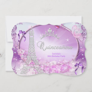 Invitation Princesse Quinceanera Magique Violet Argent 2