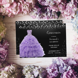 Invitation Princesse Quinceanera Noire Robe Lt Violet Lumière