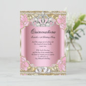 Invitation Princesse Quinceanera Or rose 15e anniversaire fêt (Debout devant)