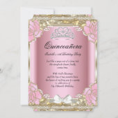 Invitation Princesse Quinceanera Or rose 15e anniversaire Tia (Devant)
