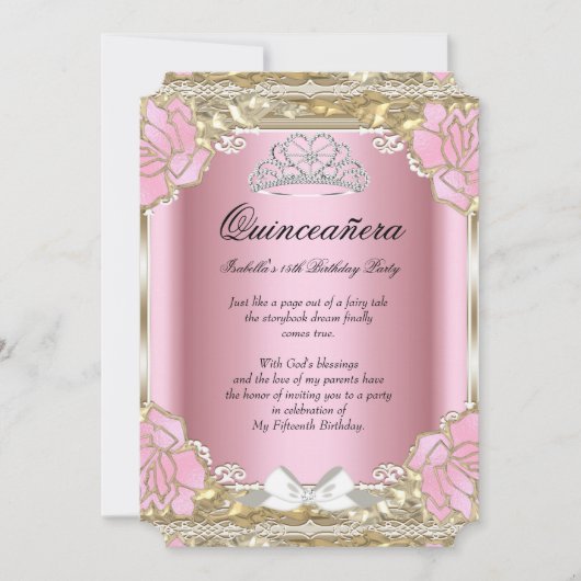 Invitation Princesse Quinceanera Or rose 15e anniversaire Tia (Devant)