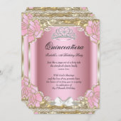 Invitation Princesse Quinceanera Or rose 15e anniversaire Tia (Devant / Derrière)