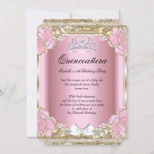 Invitation Princesse Quinceanera Or rose 15e anniversaire Tia