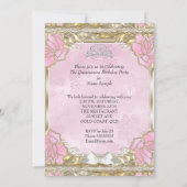 Invitation Princesse Quinceanera Or rose Anniversaire Tiara (Dos)