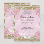 Invitation Princesse Quinceanera Or rose Anniversaire Tiara (Devant / Derrière)