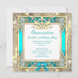 Invitation Princesse Quinceanera Or Turquoise chaud argent bl