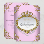 Invitation Princesse Quinceanera Party Pink Gold White (Devant / Derrière)
