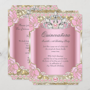 Invitation Princesse Quinceanera Perle Rose Fête d'anniversai