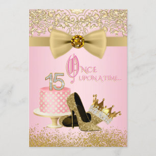 Invitation Princesse Quinceanera rose et or 15e anniversaire