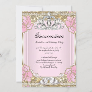 Invitation Princesse Quinceanera Rose Or 15e Fête d'Anniversa