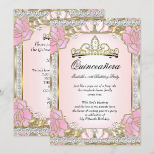 Invitation Princesse Quinceanera Rose Or 15ème Anniversaire 2