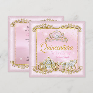 Invitation Princesse Quinceanera Rose Poudré Calèche Or Rose