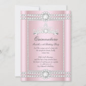 Invitation Princesse Quinceanera Rose Silver Diamond Tiara (Devant)