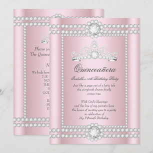 Invitation Princesse Quinceanera Rose Silver Diamond Tiara