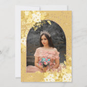Invitation princesse quinceanera rose tiara jaune or fleuri (Dos)