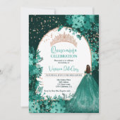 Invitation princesse quinceanera rose tiara verte or vert (Devant)