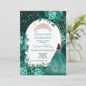Invitation princesse quinceanera rose tiara verte or vert (Debout devant)