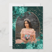 Invitation princesse quinceanera rose tiara verte or vert (Dos)