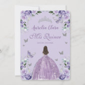 Invitation Princesse Quinceañera Rose violette Floral Argent (Dos)