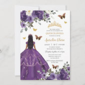 Invitation Princesse Quinceañera Rose violette robe or (Devant)