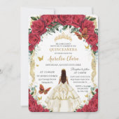 Invitation Princesse Quinceañera Roses rouges Roses blanches  (Devant)