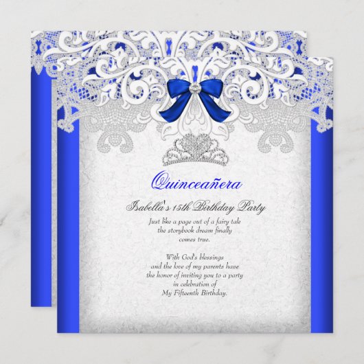 Invitation Princesse Quinceanera Royal Blue 15e anniversaire  (Devant / Derrière)