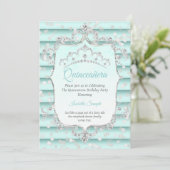 Invitation Princesse Quinceanera turquoise bleu tendre diaman (Debout devant)