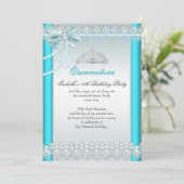 Invitation Princesse Quinceanera Turquoise Blue Lace Pearl 2 (Debout devant)