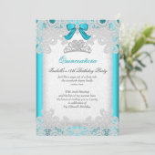 Invitation Princesse Quinceanera Turquoise dentelle bleue (Debout devant)