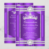 Invitation Princesse Quinceanera violet blanc diamant Tiara (Devant / Derrière)