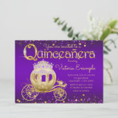 Invitation Princesse Quinceanera violet et or (Debout devant)
