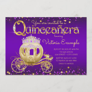 Invitation Princesse Quinceanera violet et or