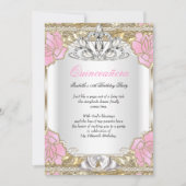 Invitation Princesse Quinceanera White Pink Gold 15e annivers (Devant)