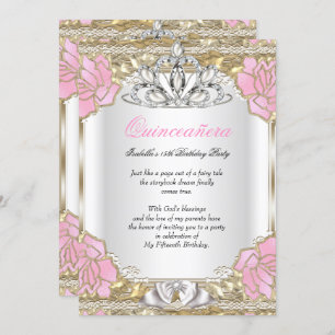 Invitation Princesse Quinceanera White Pink Gold 15e annivers