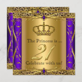 Invitation Princesse Regal Purple Leopard 21e fête d'annivers (Devant / Derrière)
