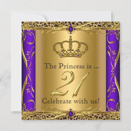 Invitation Princesse Regal Purple Leopard 21e fête d'annivers (Devant)