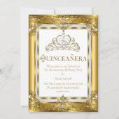Invitation Princesse Régal Quinceanera 15e perle blanche d'or (Devant)