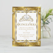 Invitation Princesse Régal Quinceanera 15e perle blanche d'or (Debout devant)