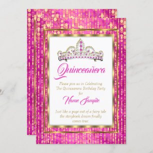 Invitation Princesse Regal Rose Quinceanera Or Blanc
