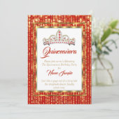 Invitation Princesse Regal Rouge Quinceanera Or Blanc (Debout devant)