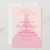Invitation Princesse Robe Couronne 1er anniversaire (Devant)