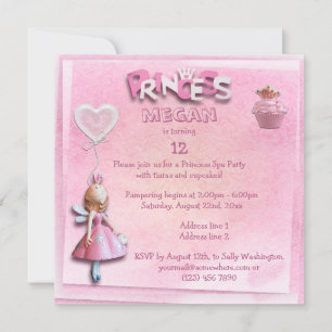 Invitation Princesse rose 12e anniversaire Spa Party double f
