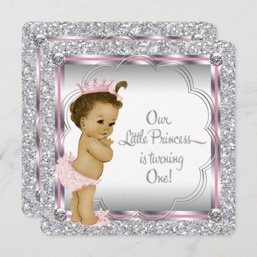 Invitation Princesse rose 1er anniversaire (Devant / Derrière)