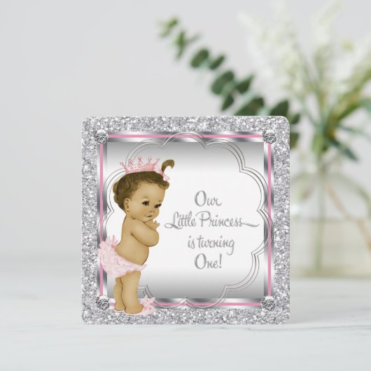 Invitation Princesse rose 1er anniversaire (Debout devant)