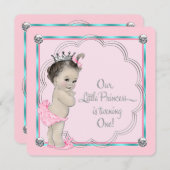 Invitation Princesse rose 1er anniversaire (Devant / Derrière)